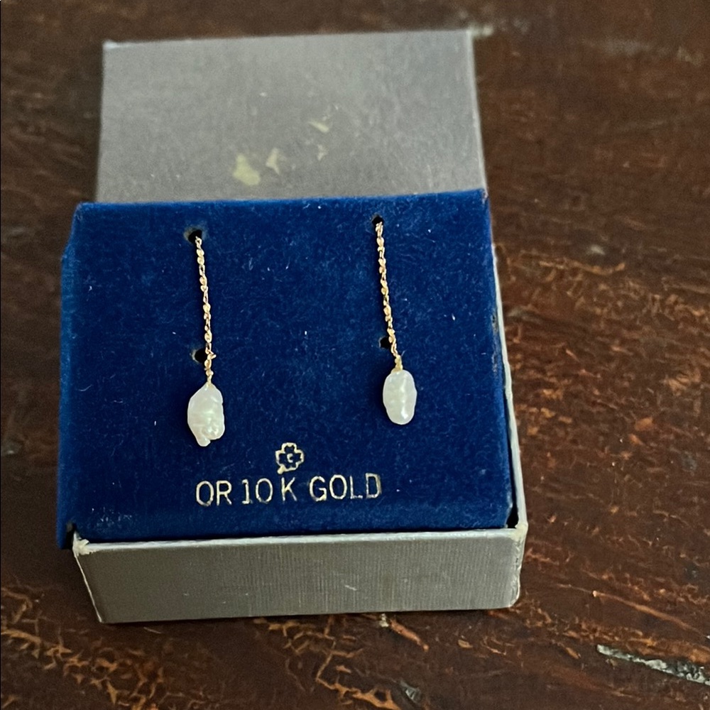 Vintage gold and rice pearl threader earrings
